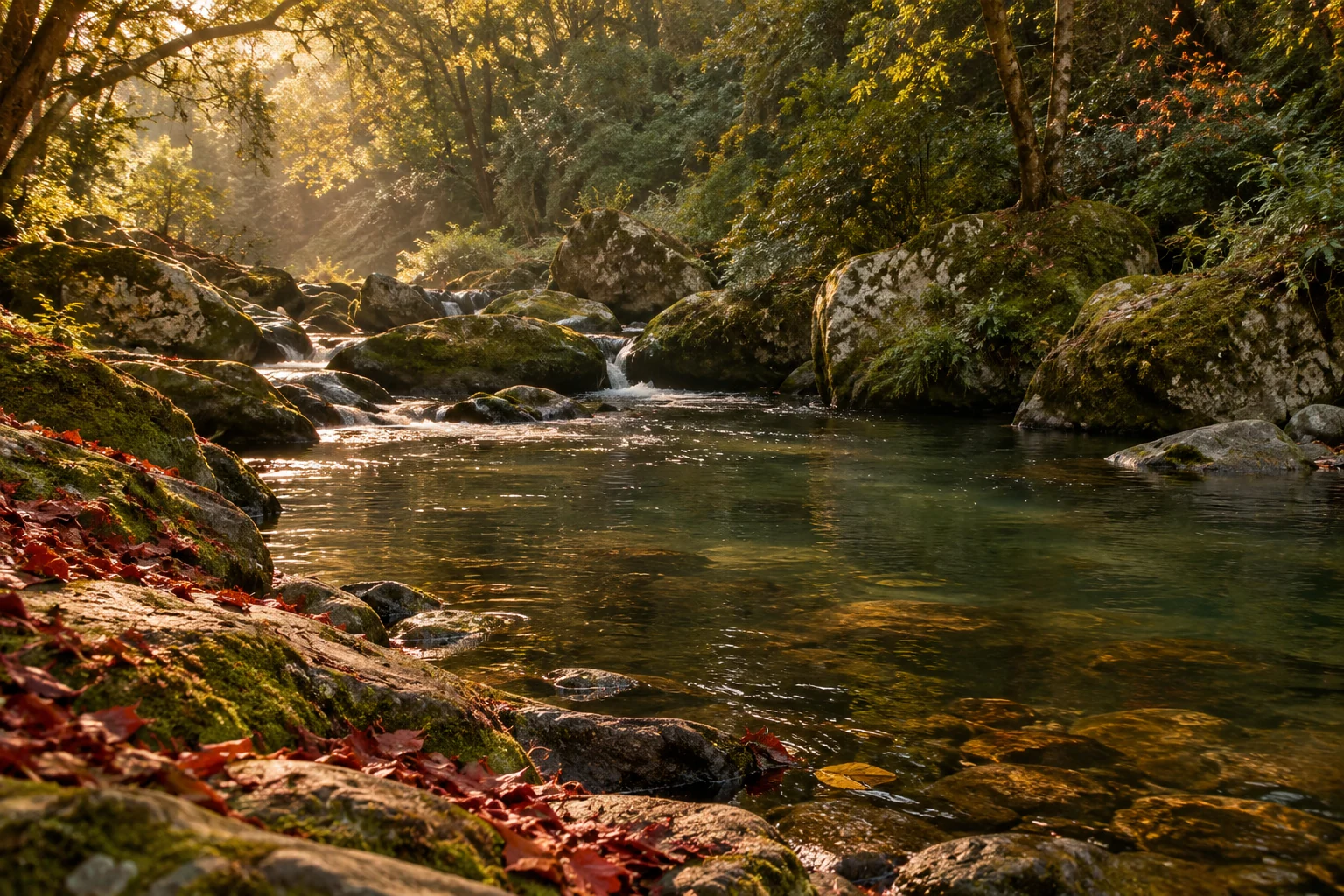 Imagen ilustrativa de un arroyo entre piedras y vegetación.